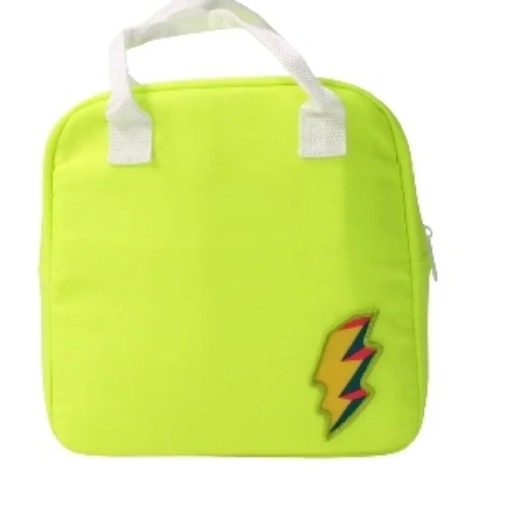 ❤️10/$20 New Neon Yellow Tote Bag with Lightning Bolt Patch Kids Lunch Bag